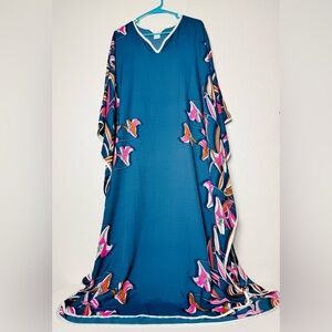 Diamond Tea Kaftan Dress One Size Floral Multicolor Maxi Blue Pink